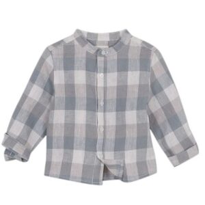 Camisa de lino cuadritos gris