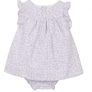 Vestido y cubrepañal florcitas blanco
